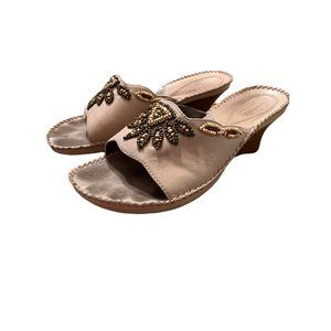 Clarks Artisan Beaded Slip on Wedge Shoes Tan Taupe Leather Size 8